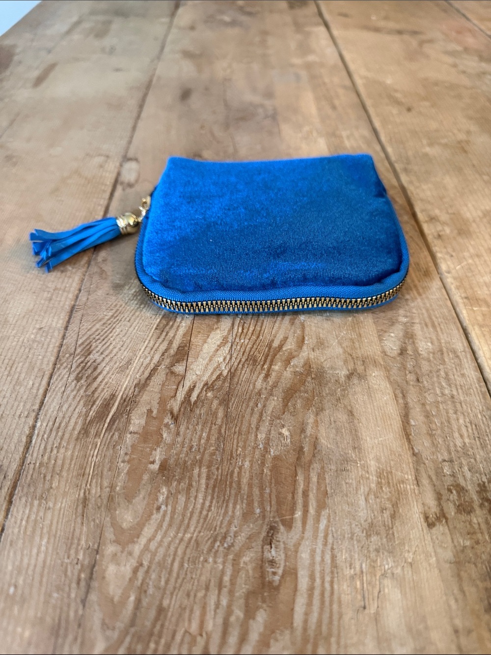 Royal Blue Velvet Zip Card & Key Pouch with Tassel
